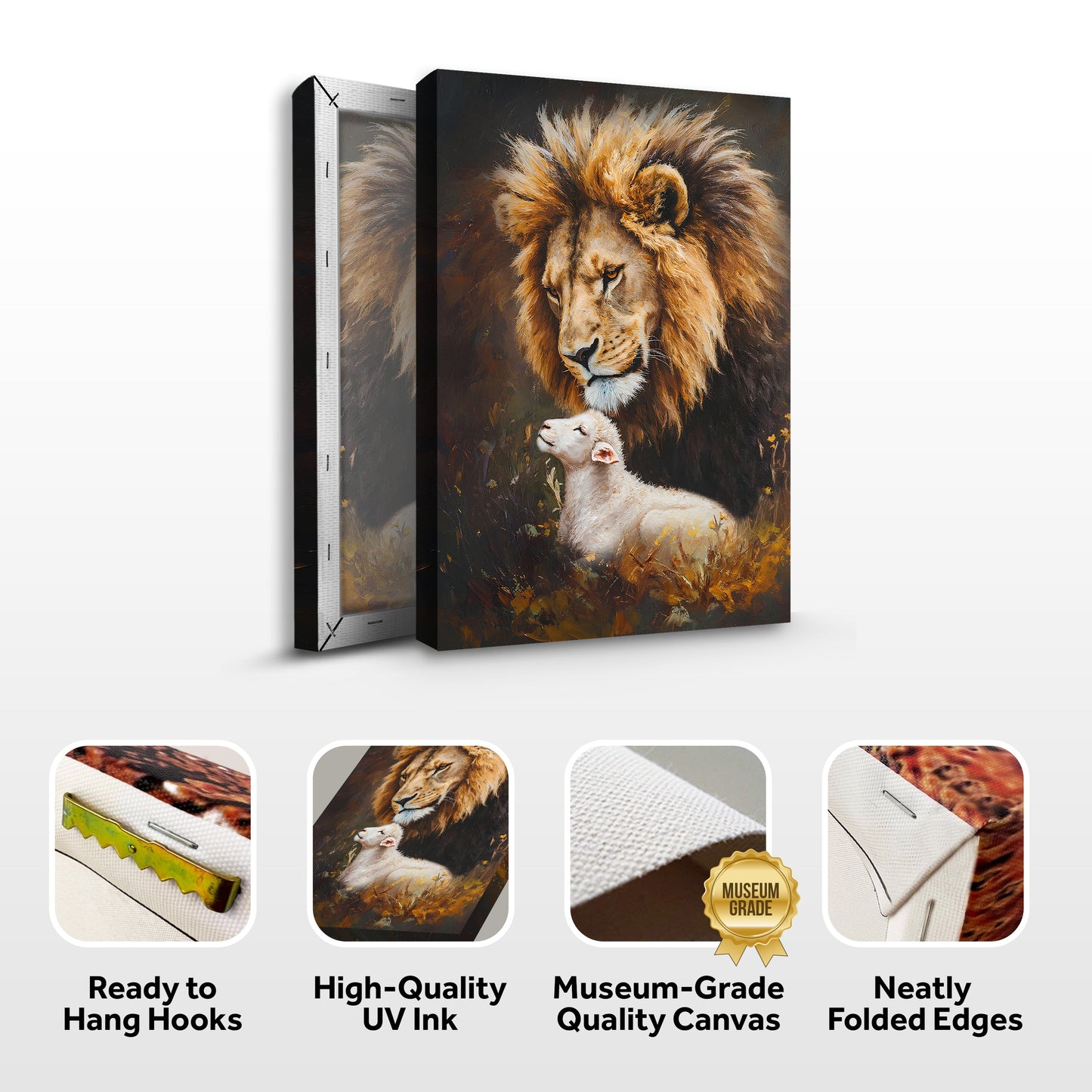 Lion And Sheep Faith Wall Art canvas by Tailored Canvases, dramatic lion with lamb scene on Tampa Home & Garden Store