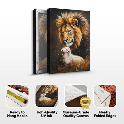 Lion And Sheep Faith Wall Art canvas by Tailored Canvases, dramatic lion with lamb scene on Tampa Home & Garden Store