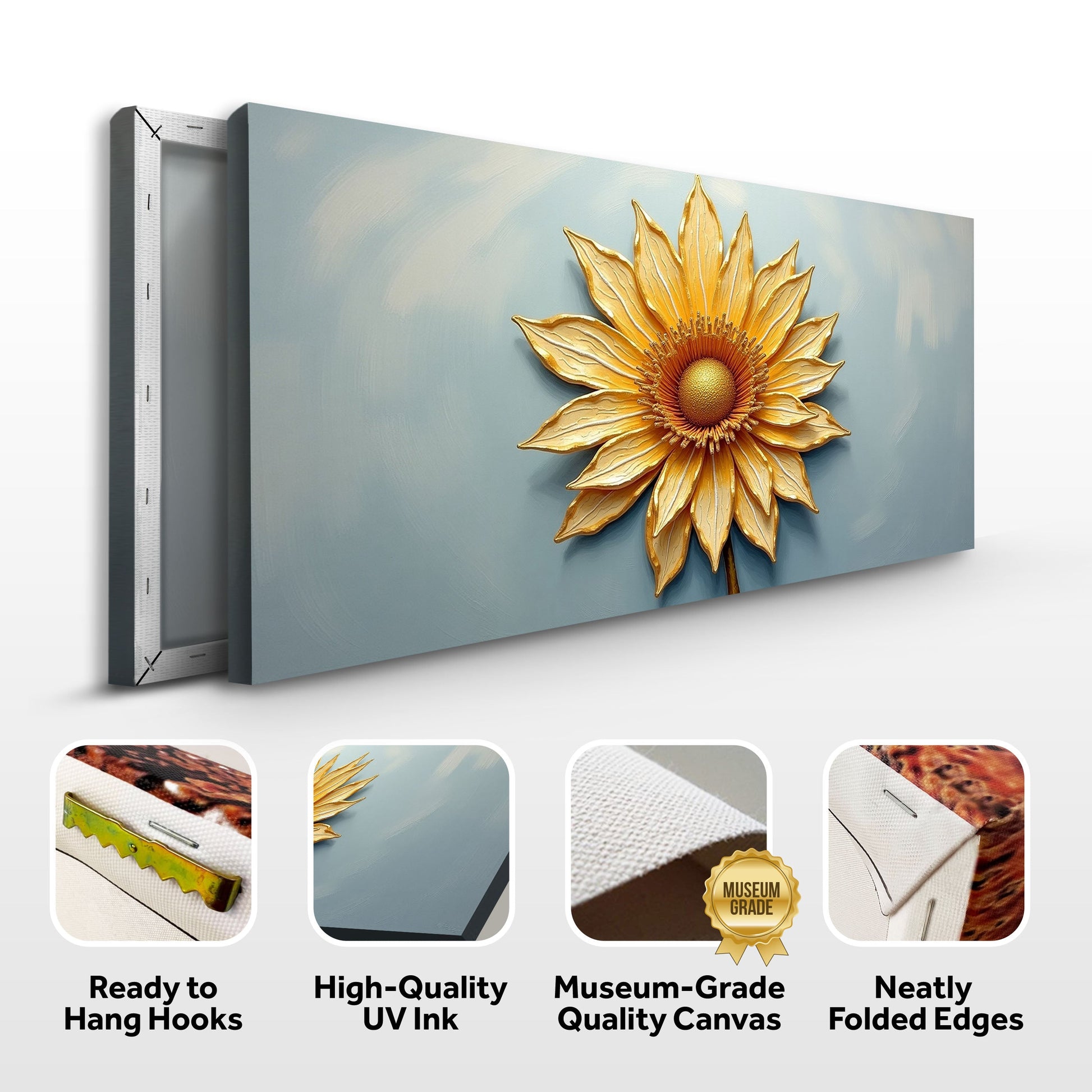 Canvas wall art Golden Dandelion Minimalist Abstract on blue background Tailored Canvases on Tampa Home & Garden Store