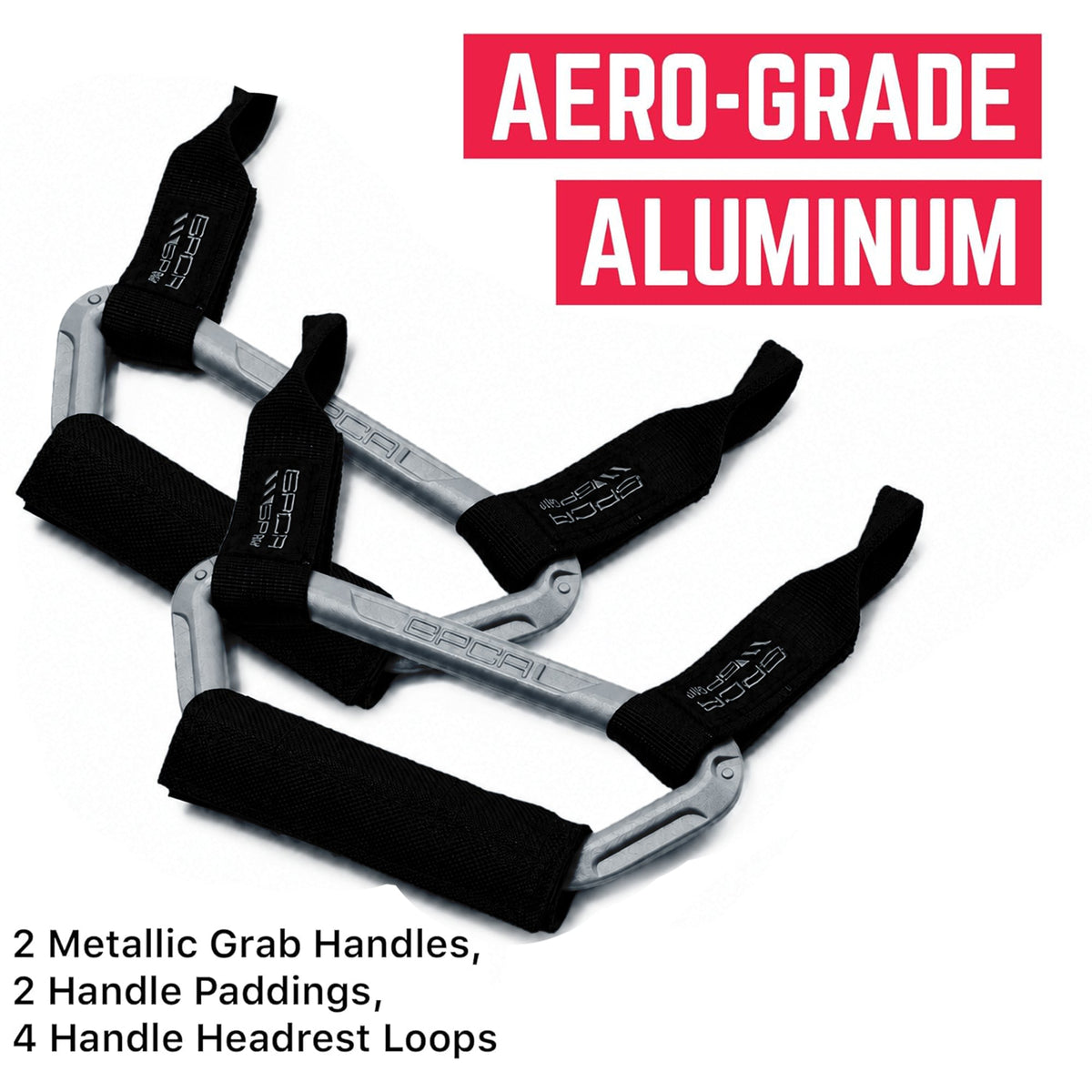 GP Back Grip PRO rear headrest handles in metallic aluminum with black straps GPCA car gear on Tampa Home & Garden Store
