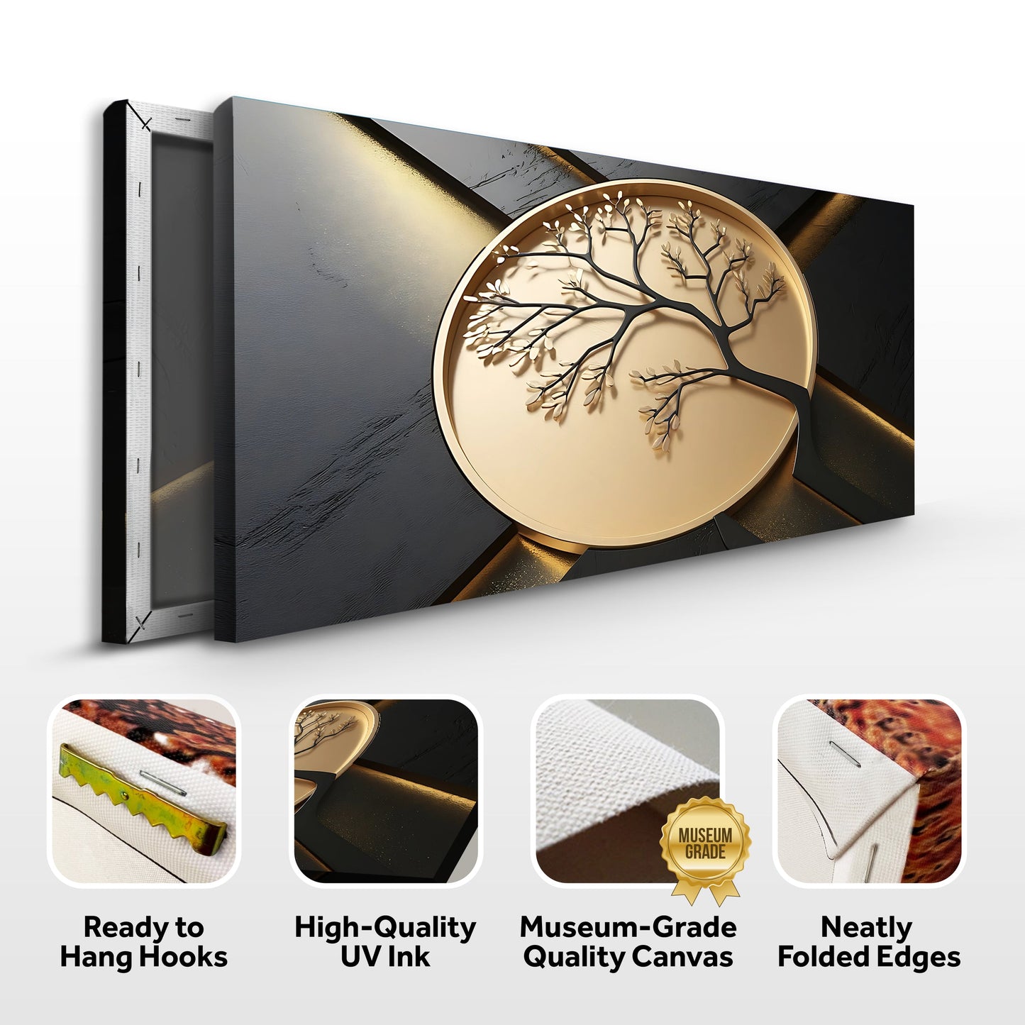 3D Celtic Tree of Life VI canvas by Tailored Canvases; gold tree medallion on backdrop on Tampa Home & Garden Store