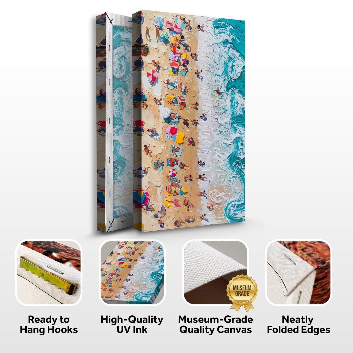 Beach Days Wall Art VII canvas Tailored Canvases colorful umbrellas and teal waves on Tampa Home & Garden Store