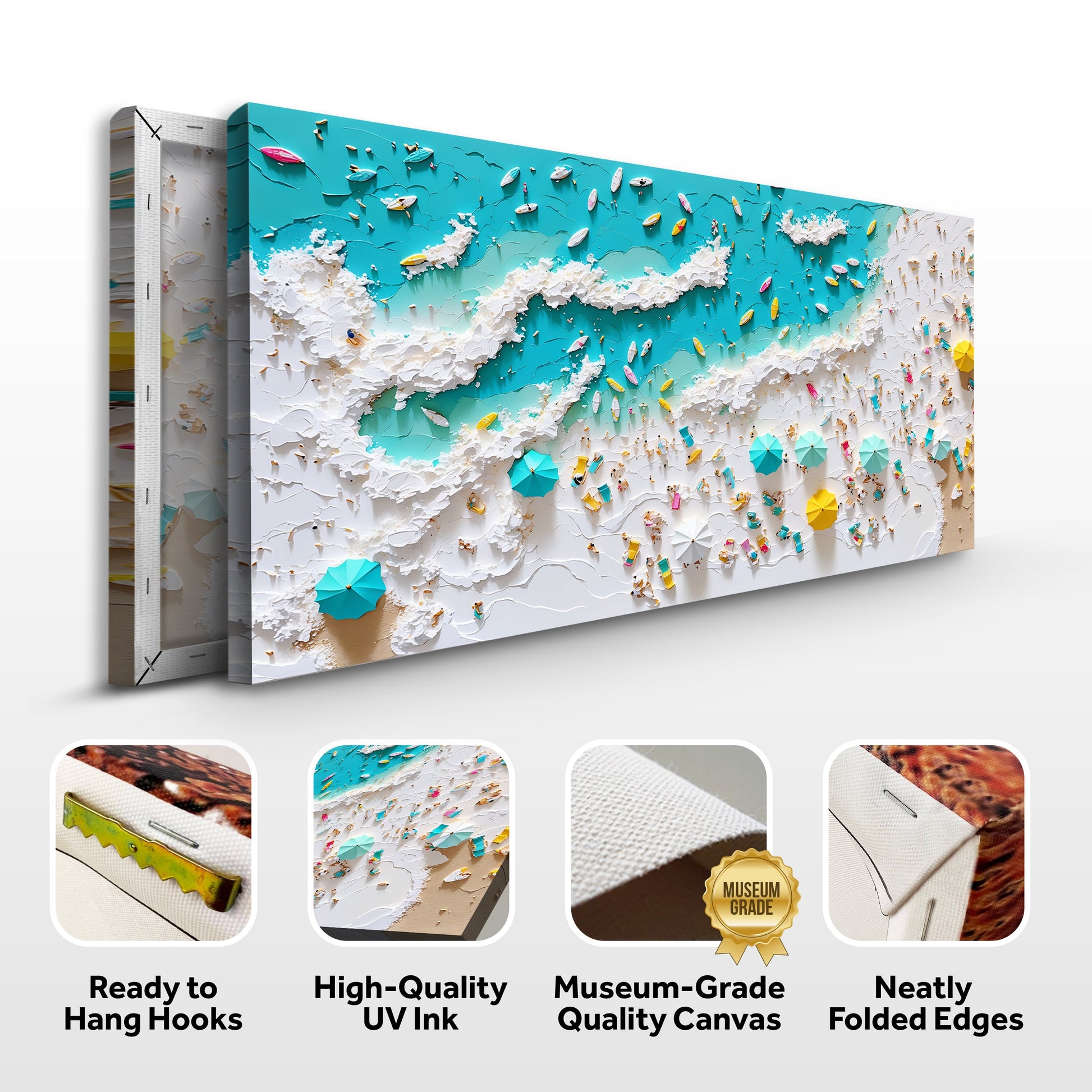 Beach Days Wall Art XI canvas set of 3 by Tailored Canvases; turquoise sea with boats, textured coastal art on Tampa Home & Garden Store