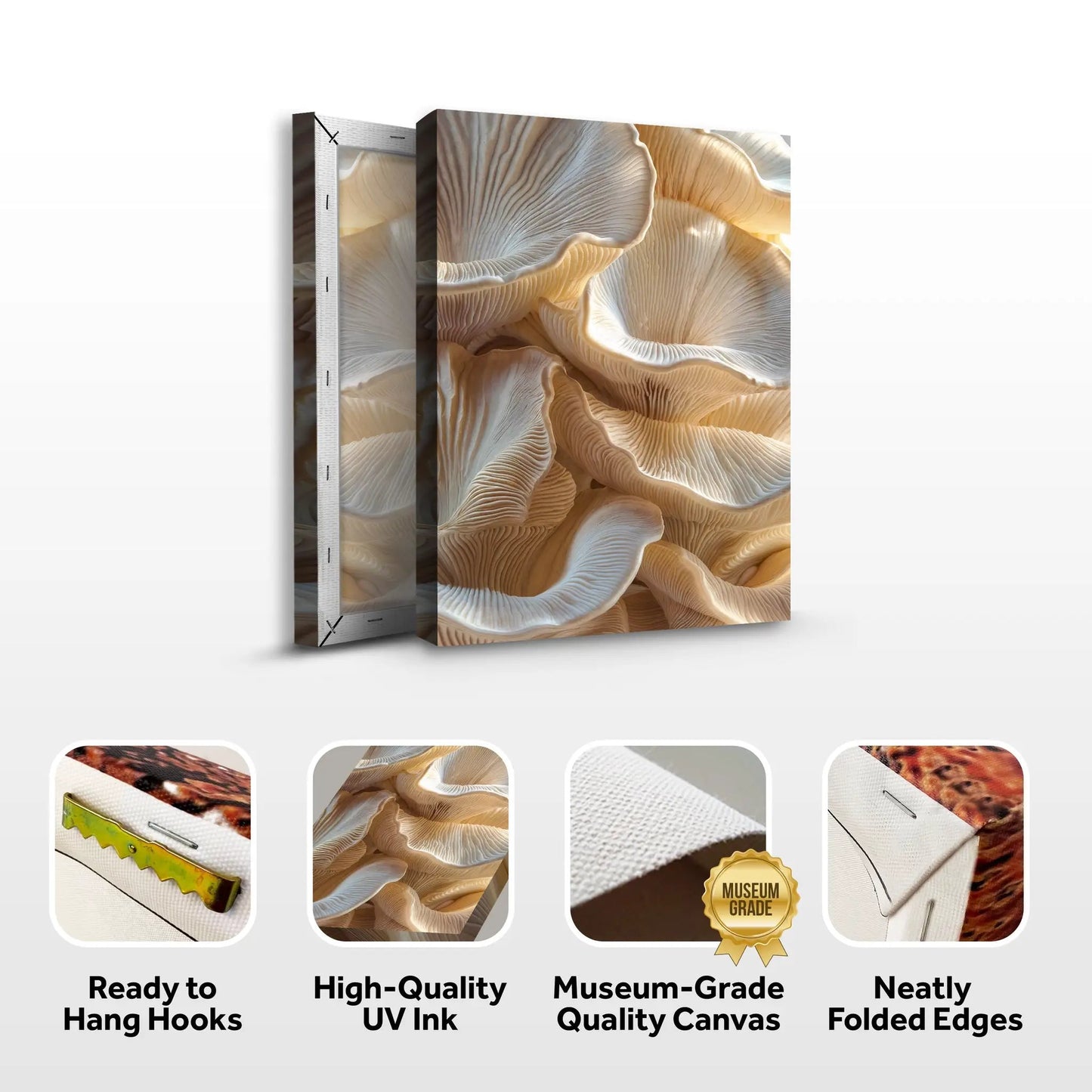 Nature in Motion Wall Art canvas by Tailored Canvases beige mushroom gill texture triptych on Tampa Home & Garden Store