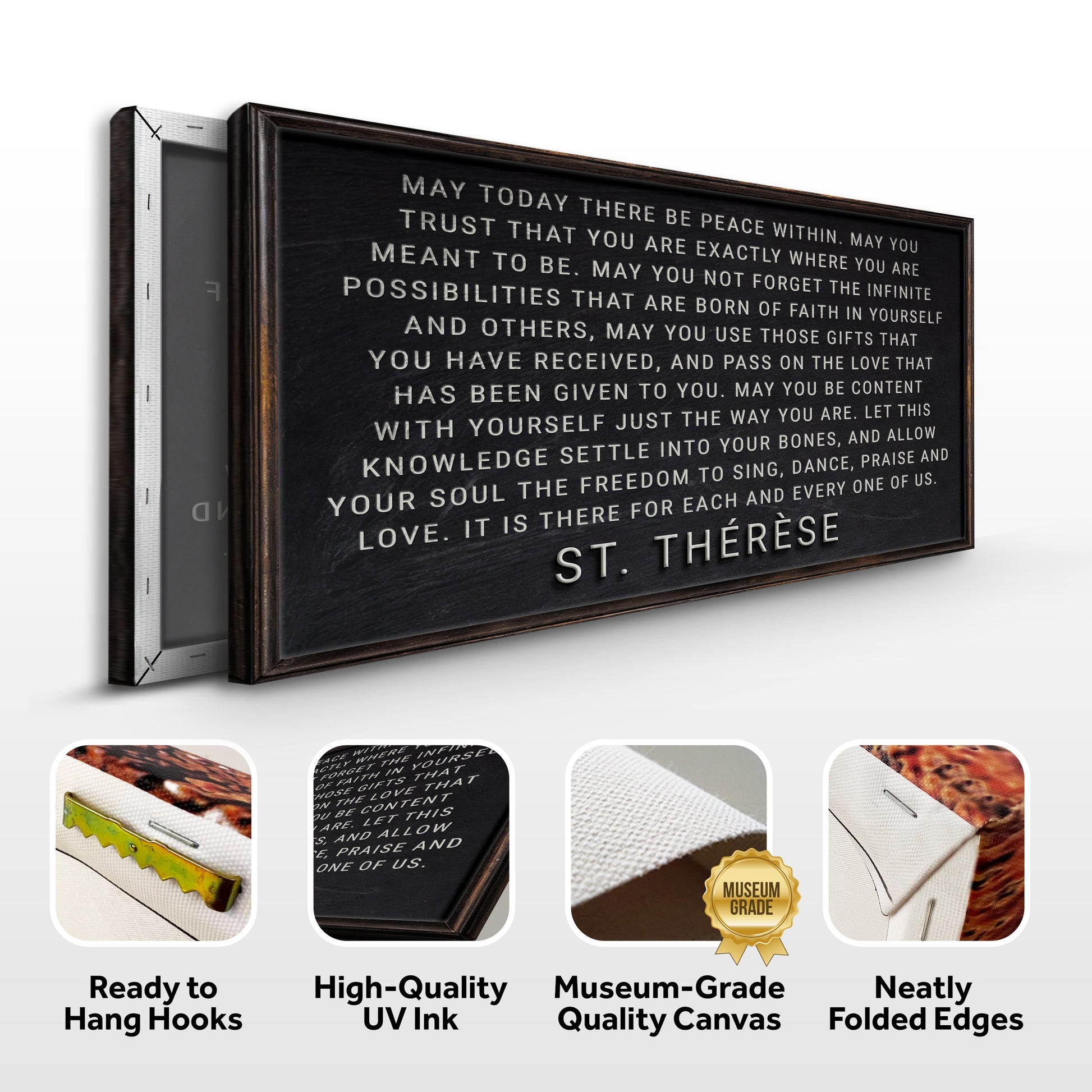 Faith Sign Canvas by Tailored Canvases with dark wood frame and May Today There Be Peace Within on Tampa Home & Garden Store