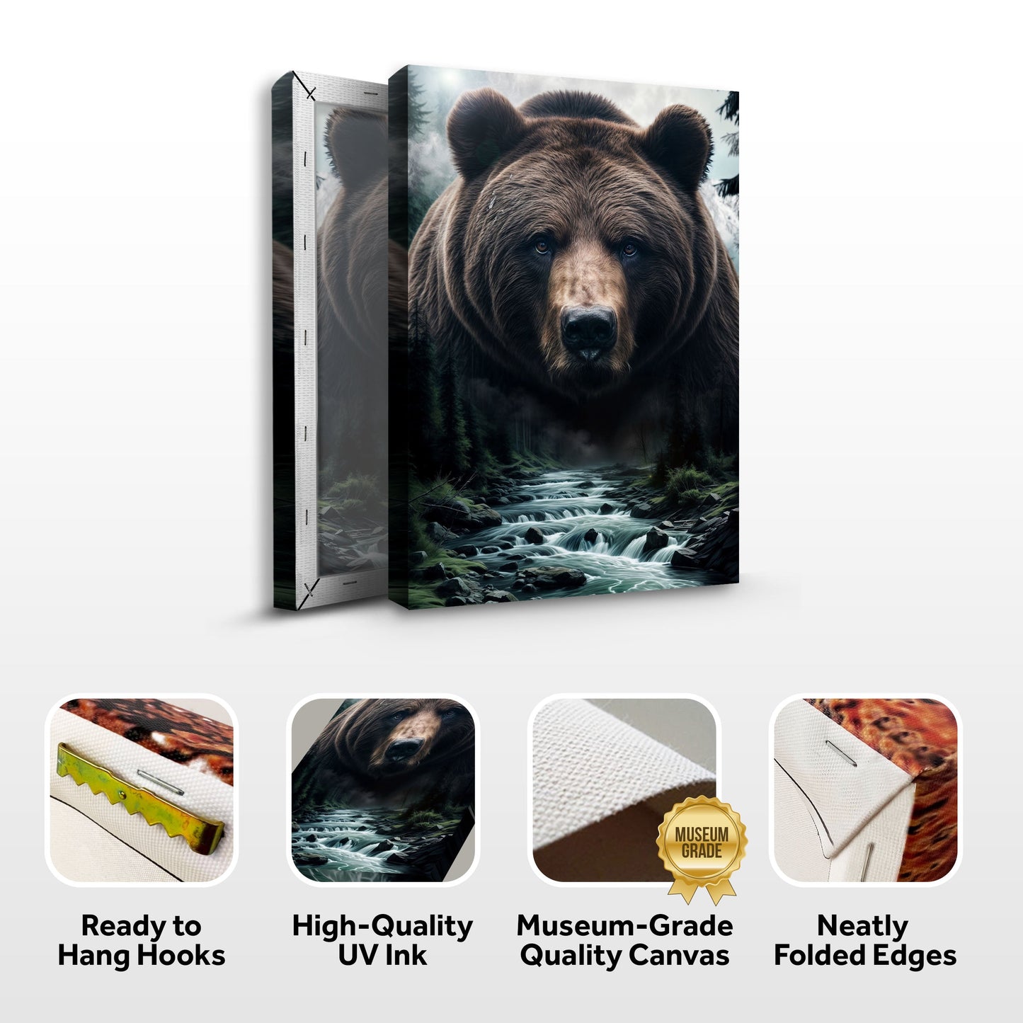 Grizzly Bear Double Exposure Wall Art Canvas brown bear forest scene Tailored Canvases on Tampa Home & Garden Store
