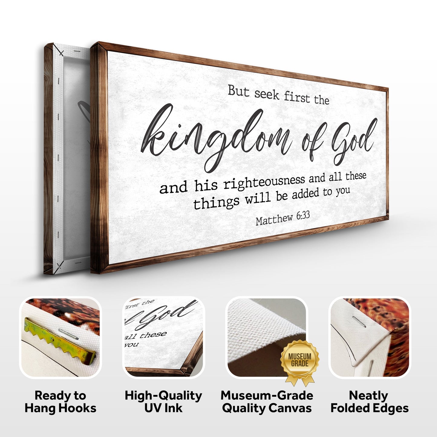 Canvas by Tailored Canvases, Matthew 6:33 But Seek Kingdom of God Faith Sign II script on Tampa Home & Garden Store