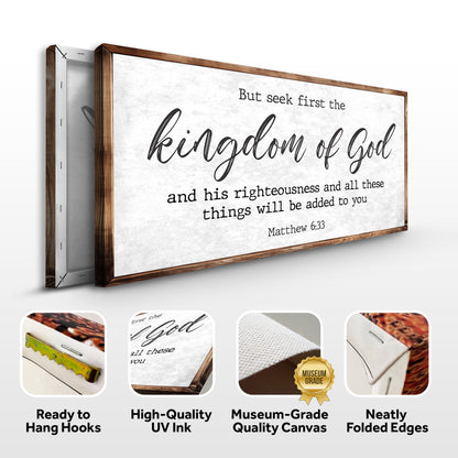 Canvas by Tailored Canvases, Matthew 6:33 But Seek Kingdom of God Faith Sign II script on Tampa Home & Garden Store
