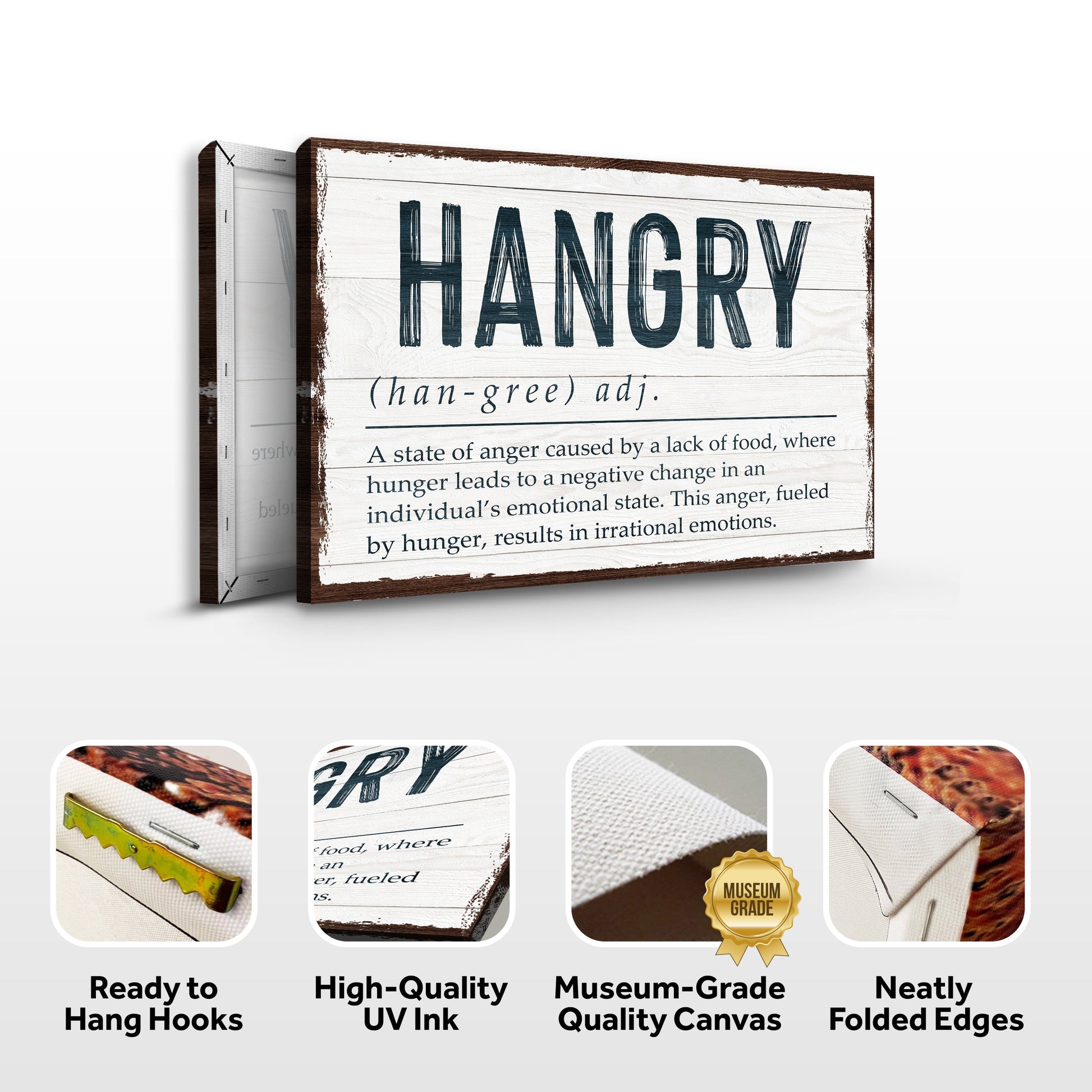 Hangry Kitchen Sign II canvas on wood with bold navy HANGRY by Tailored Canvases on Tampa Home & Garden Store