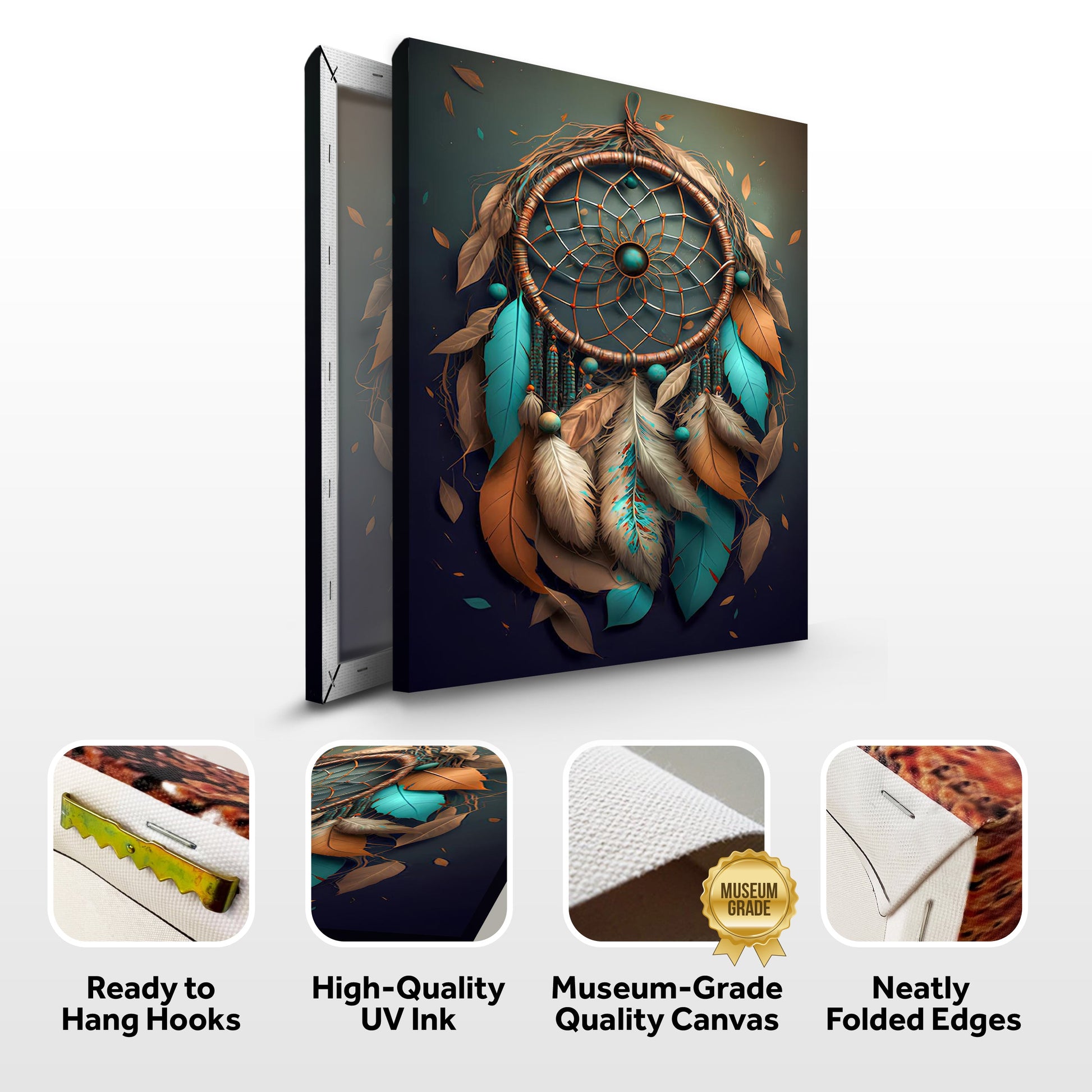 Canvas wall art 3D Whispering Feathers IV by Tailored Canvases teal and copper feathers on Tampa Home & Garden Store