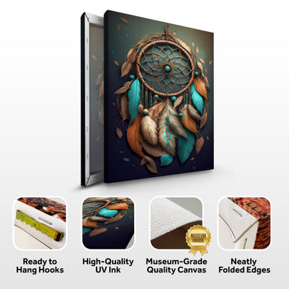Canvas wall art 3D Whispering Feathers IV by Tailored Canvases teal and copper feathers on Tampa Home & Garden Store
