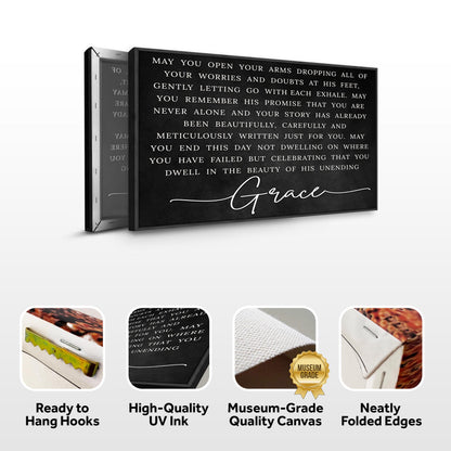 Unending Grace Faith Sign canvas wall art Tailored Canvases, black with Grace script on Tampa Home & Garden Store