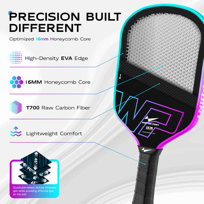 Warping Point Neon Pickleball Paddle Gen 3 with turquoise edge and carbon fiber face on Tampa Home & Garden Store