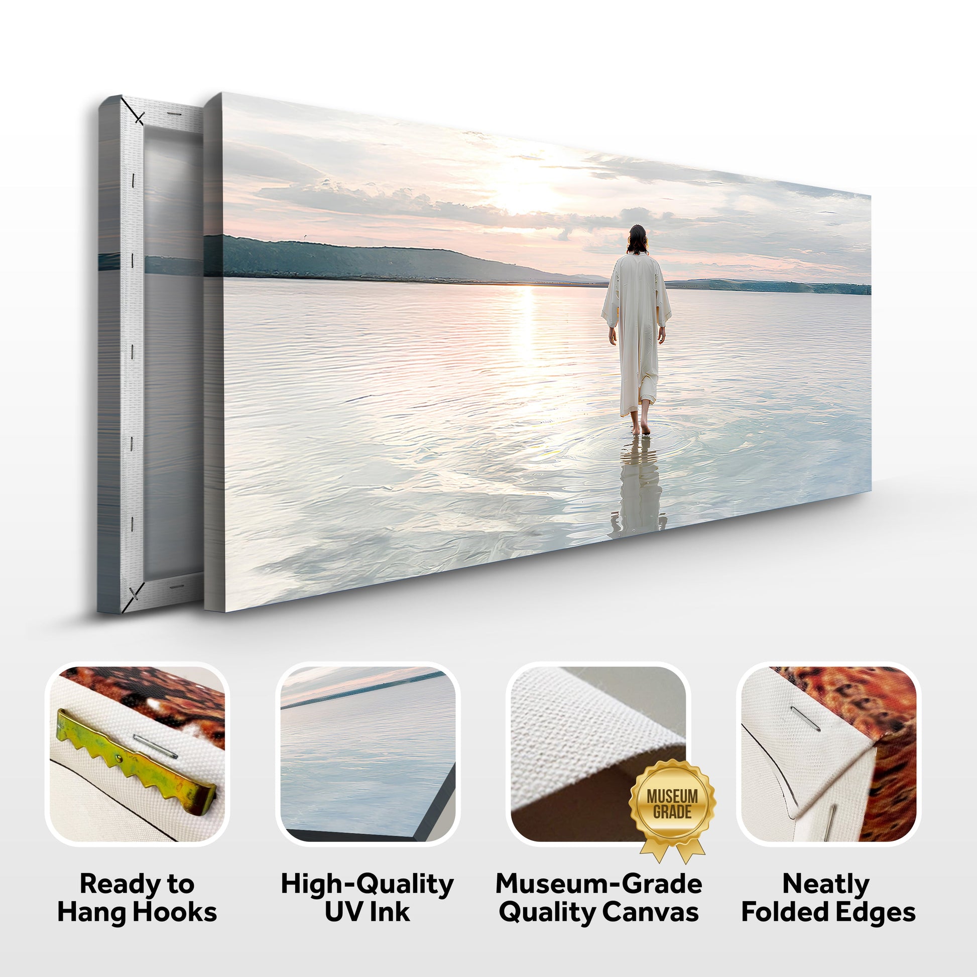 Reflections Faith Wall Art VI canvas by Tailored Canvases; sunset over lake with a woman in white on Tampa Home & Garden Store