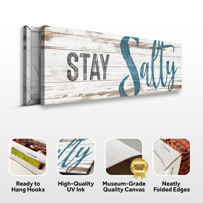 Canvas Stay Salty Coastal Sign VIII on whitewashed wood with teal script on Tampa Home & Garden Store