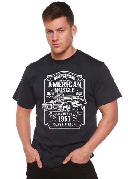 Men's navy American Muscle graphic T-shirt in bamboo viscose/organic cotton by Spun Bamboo on Tampa Home & Garden Store