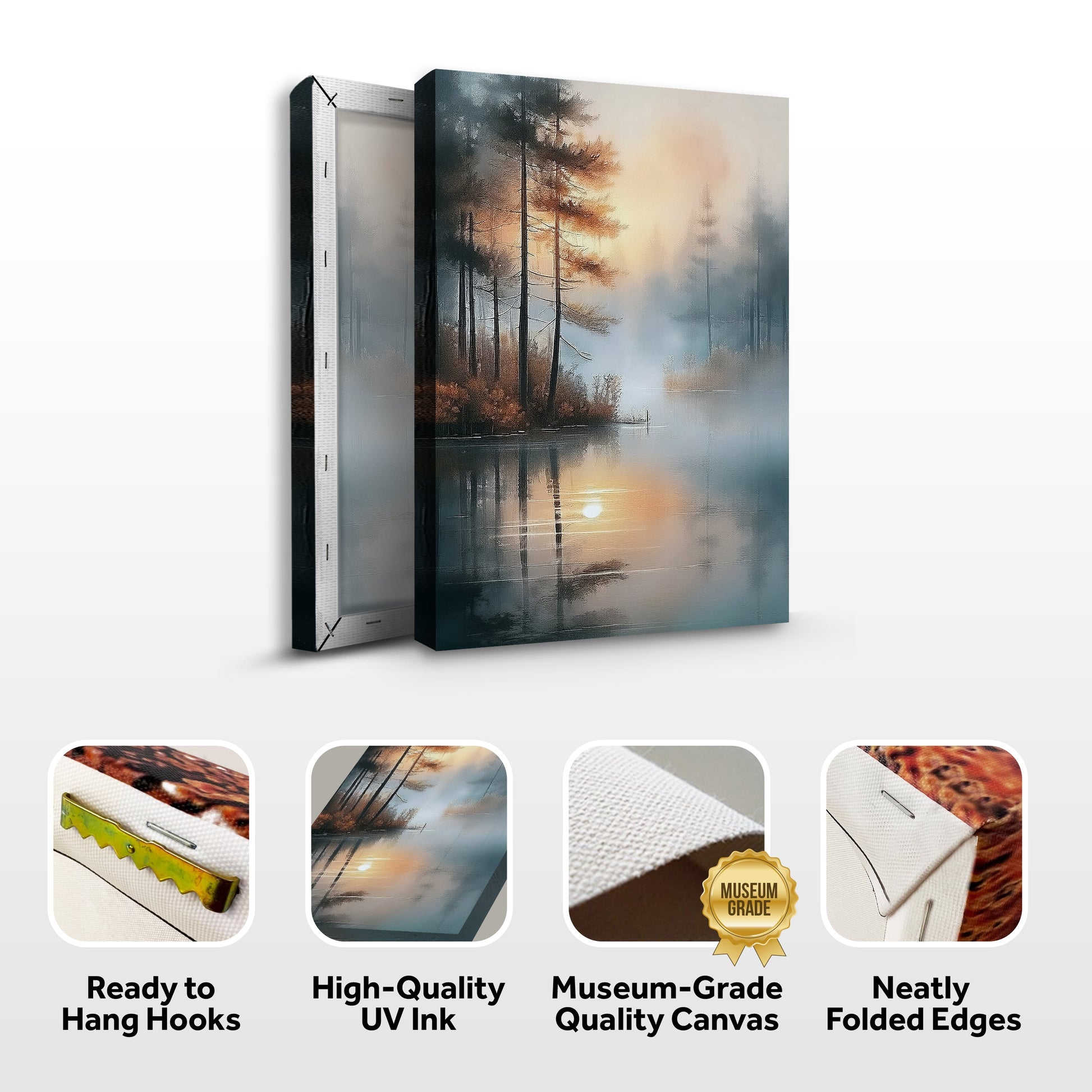 Misty Lake Wall Art canvas by Tailored Canvases in muted blues and amber tones on Tampa Home & Garden Store