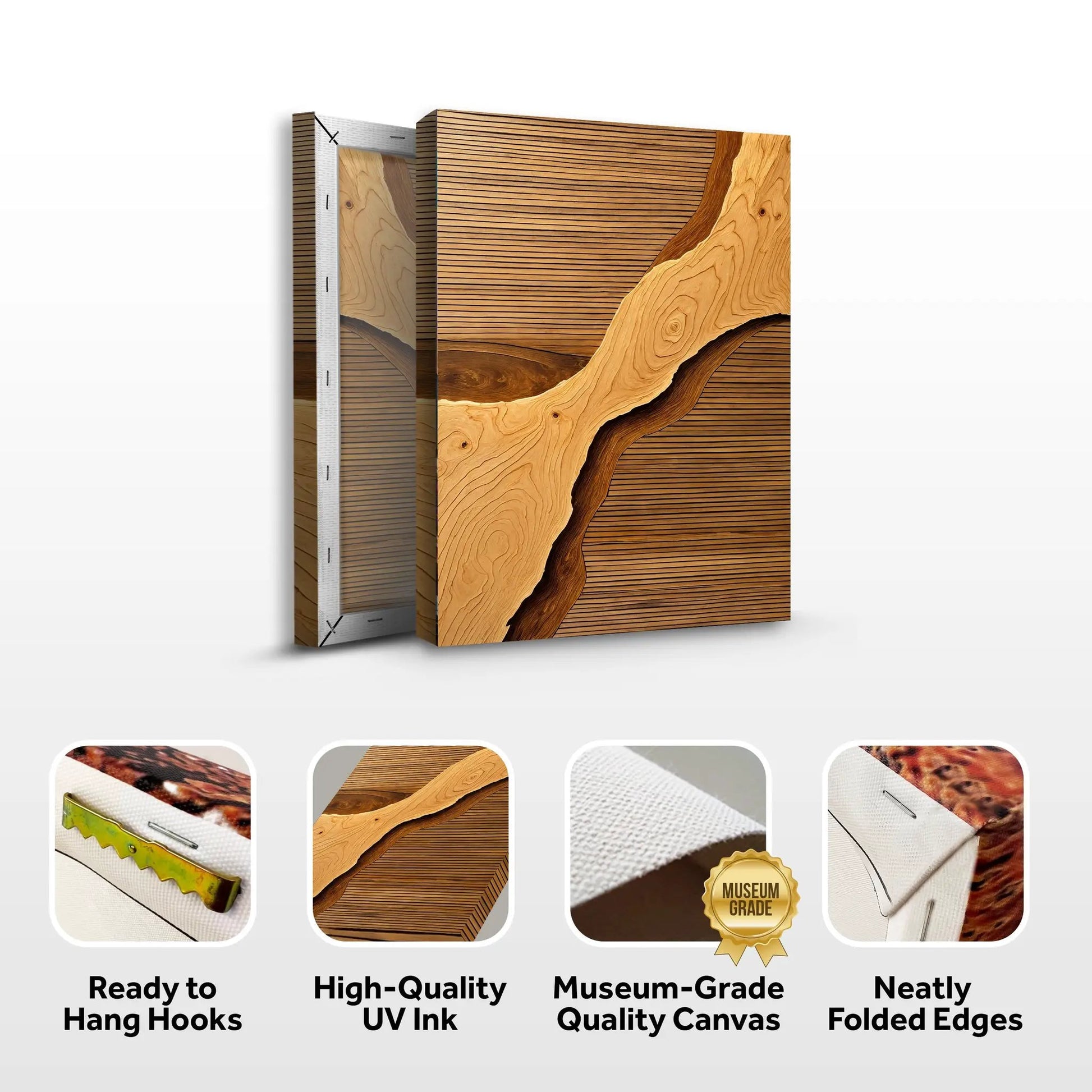 Wood Rift Wall Art canvas by Tailored Canvases with layered warm brown wood grain panels on Tampa Home & Garden Store