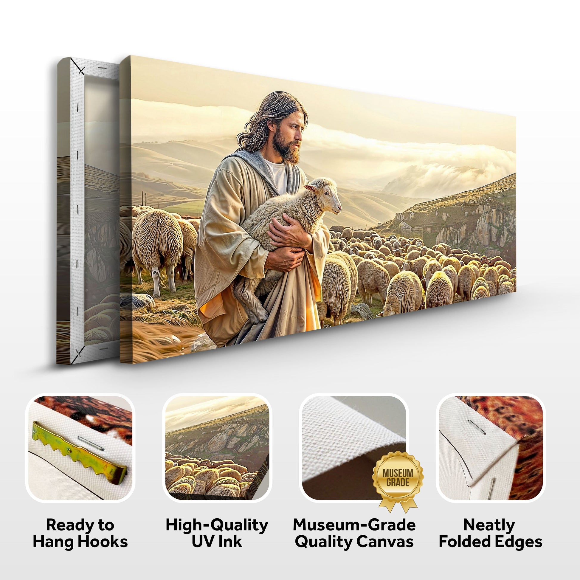 Canvas wall art 99 Faith Wall Art VIII by Tailored Canvases: bearded man with lamb among flock on Tampa Home & Garden Store