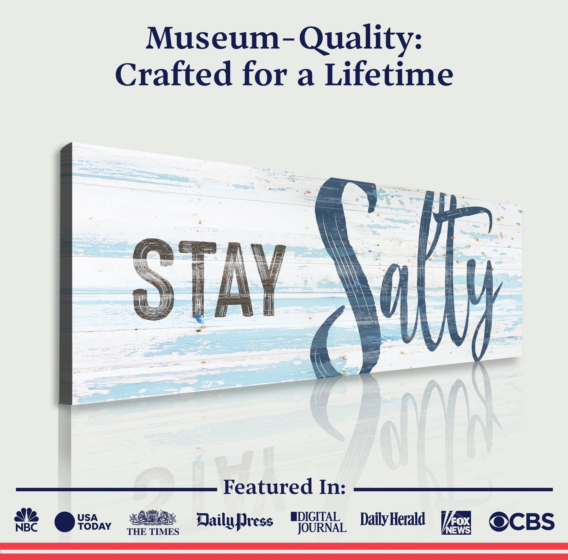 Stay Salty Coastal Sign IX canvas by Tailored Canvases with weathered blue lettering on Tampa Home & Garden Store