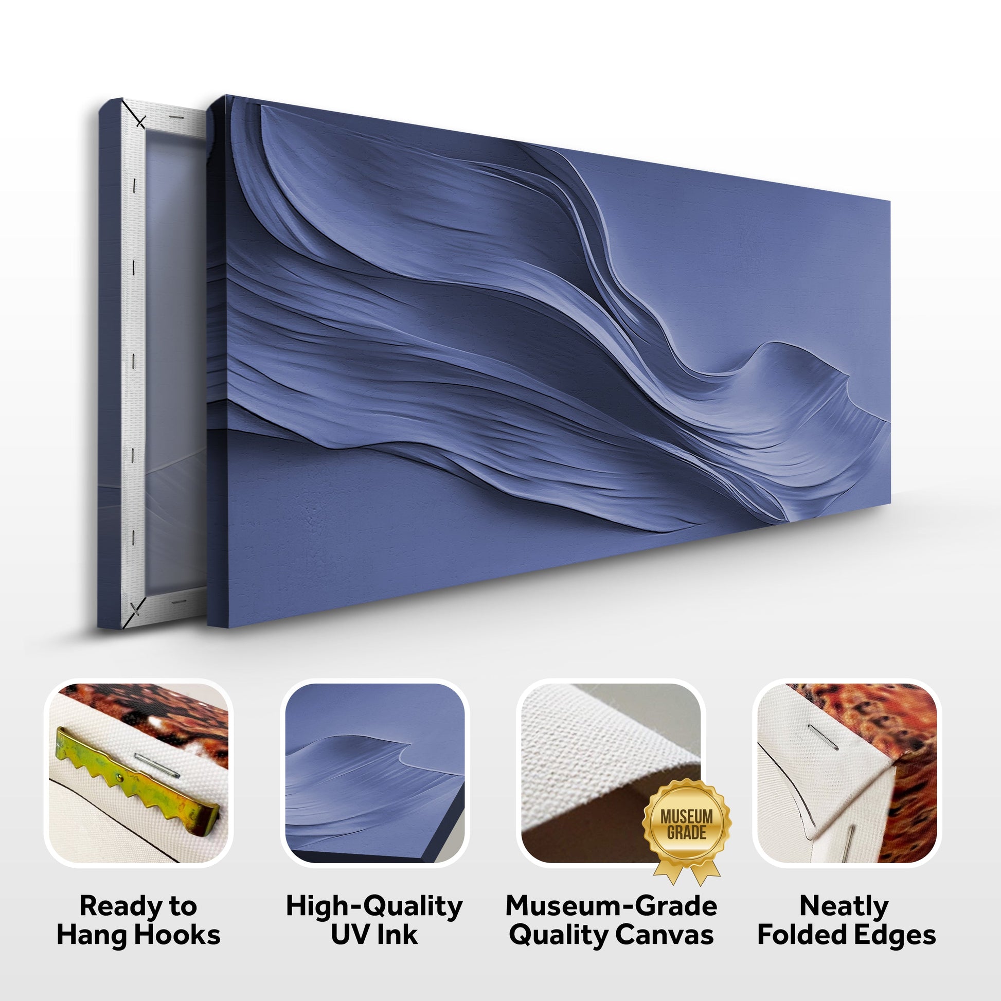 Midnight Navy Minimalist Wall Art canvas by Tailored Canvases with flowing wave design on Tampa Home & Garden Store