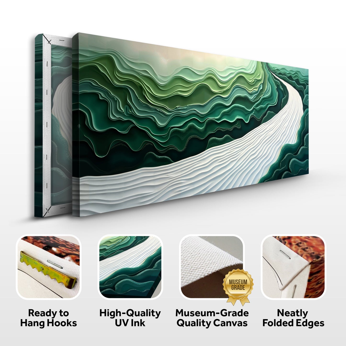Green Rivers Abstract Wall Art III three-panel canvas with layered waves Tailored Canvases on Tampa Home & Garden Store