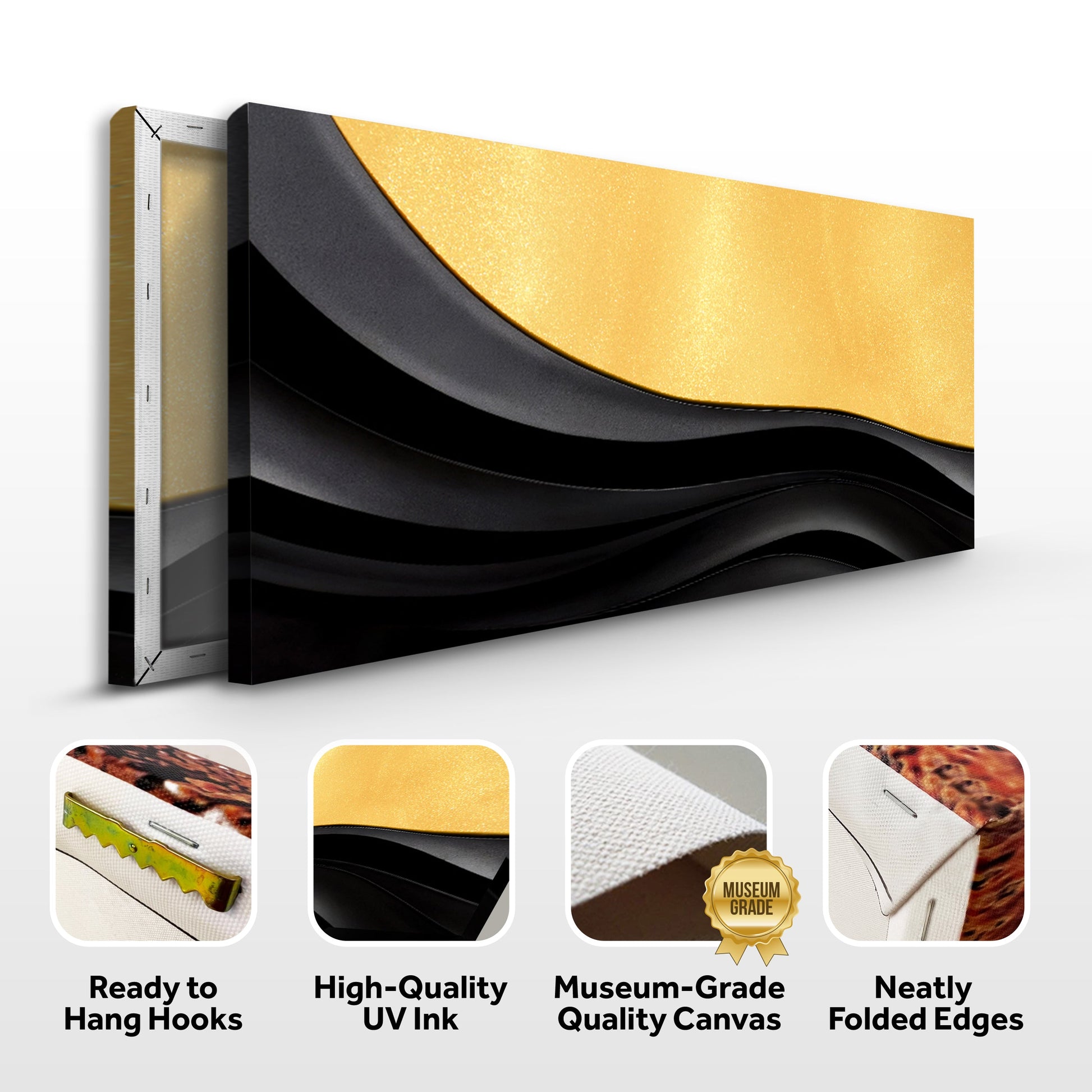Black And Gold Abstract VIII canvas by Tailored Canvases; black gray abstract panels on Tampa Home & Garden Store