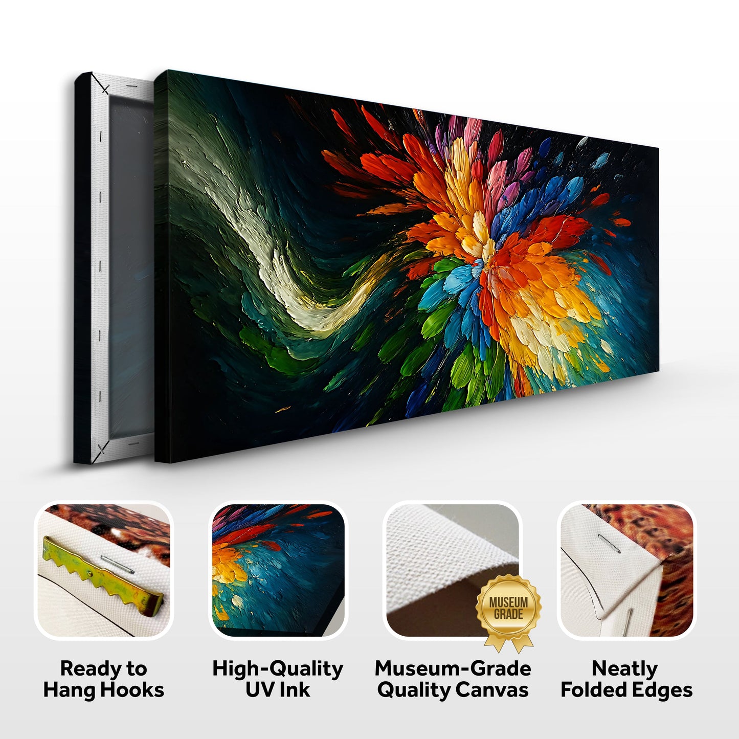 Cosmic Burst Wall Art canvas by Tailored Canvases with a vivid rainbow color burst on Tampa Home & Garden Store