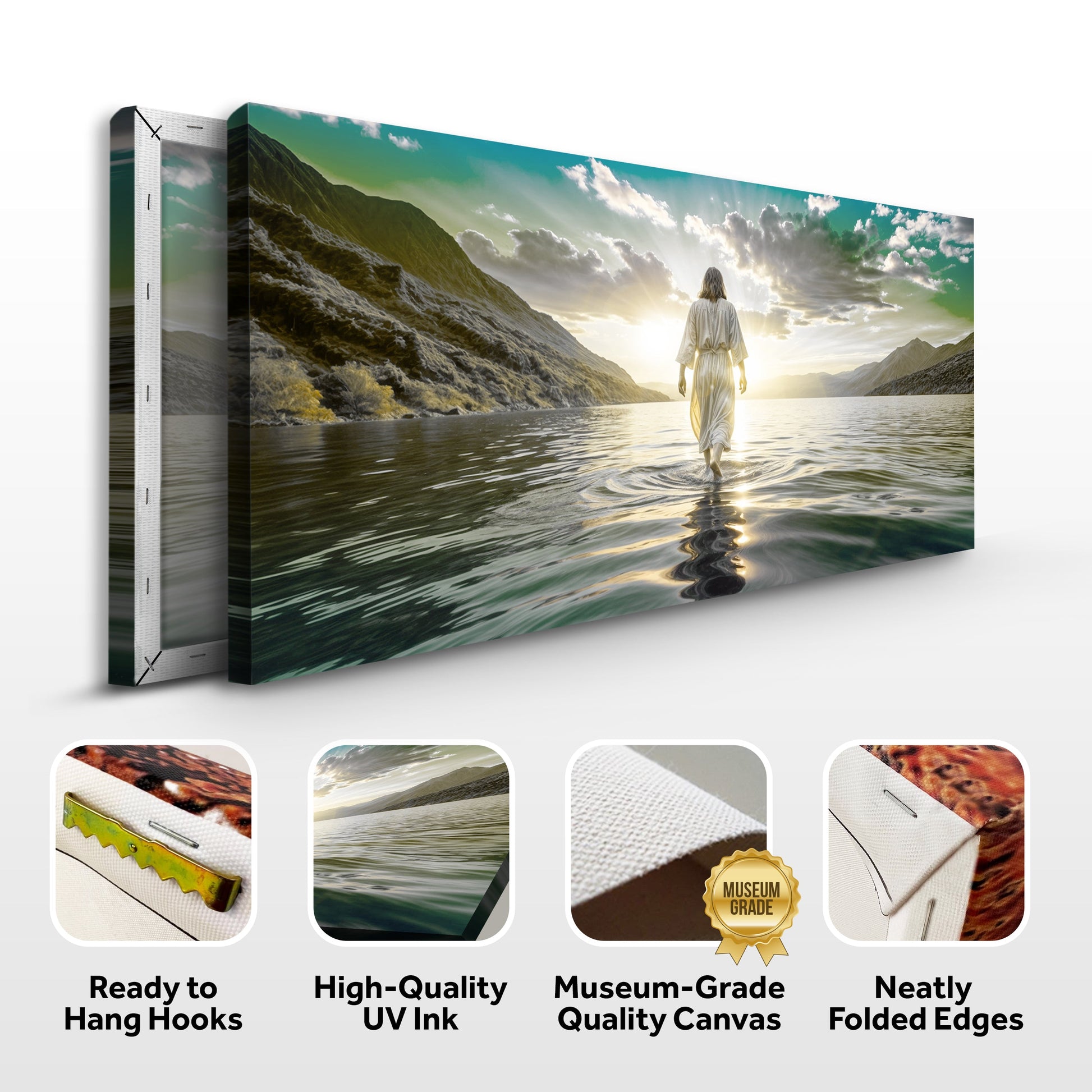3-panel Reflections XIII canvas by Tailored Canvases; sunrise over mountains and a walking woman on Tampa Home & Garden Store