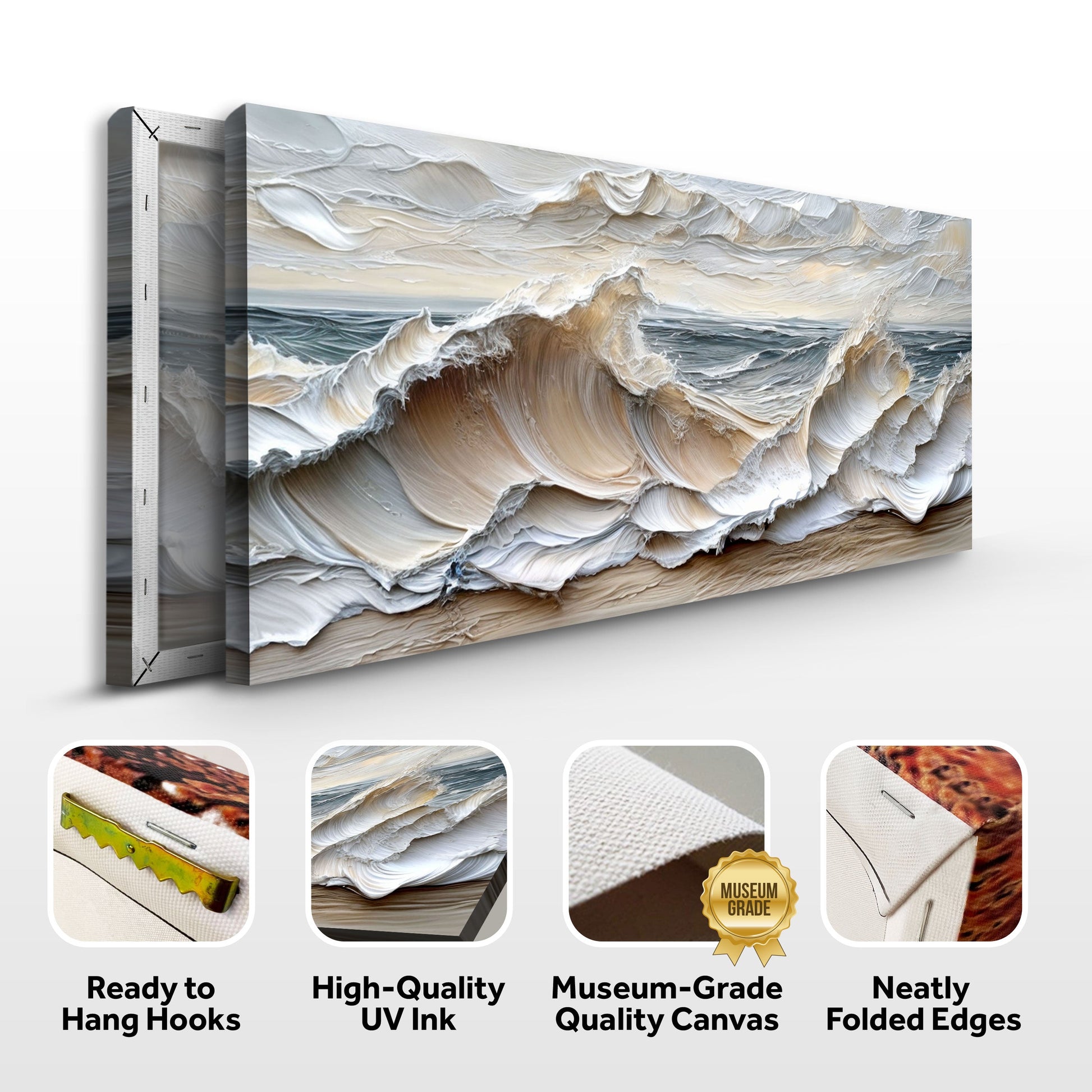 Ocean Waves Wall Art Canvas; textured seascape in blues and beige; 3-panel Tailored Canvases on Tampa Home & Garden Store