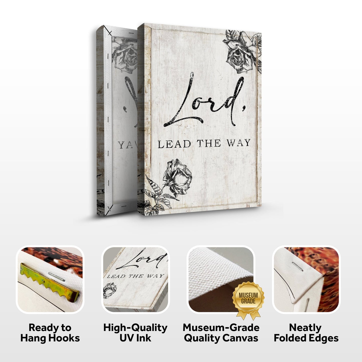 Lord Lead The Way Faith Sign canvas set of 2 on rustic whitewashed wood with black script and rose accents Tailored Canvases on Tampa Home & Garden Store