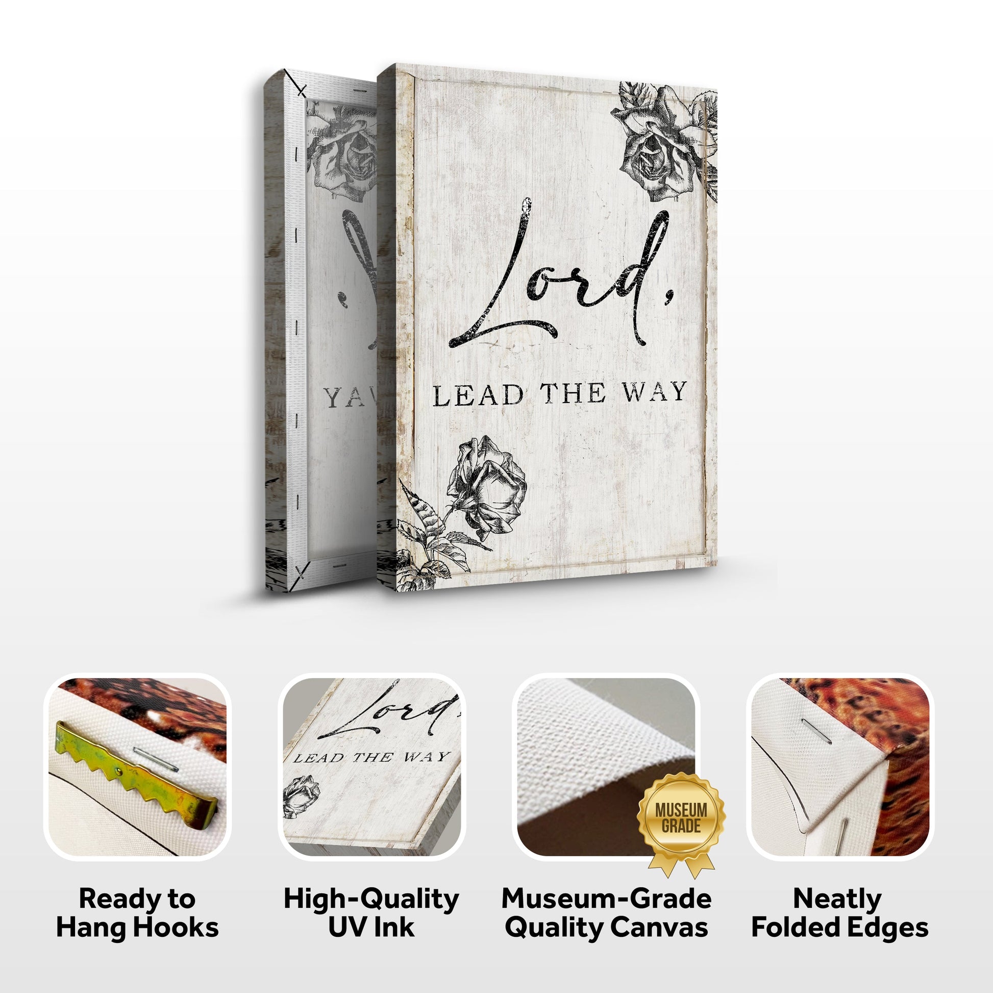 Lord Lead The Way Faith Sign canvas set of 2 on rustic whitewashed wood with black script and rose accents Tailored Canvases on Tampa Home & Garden Store
