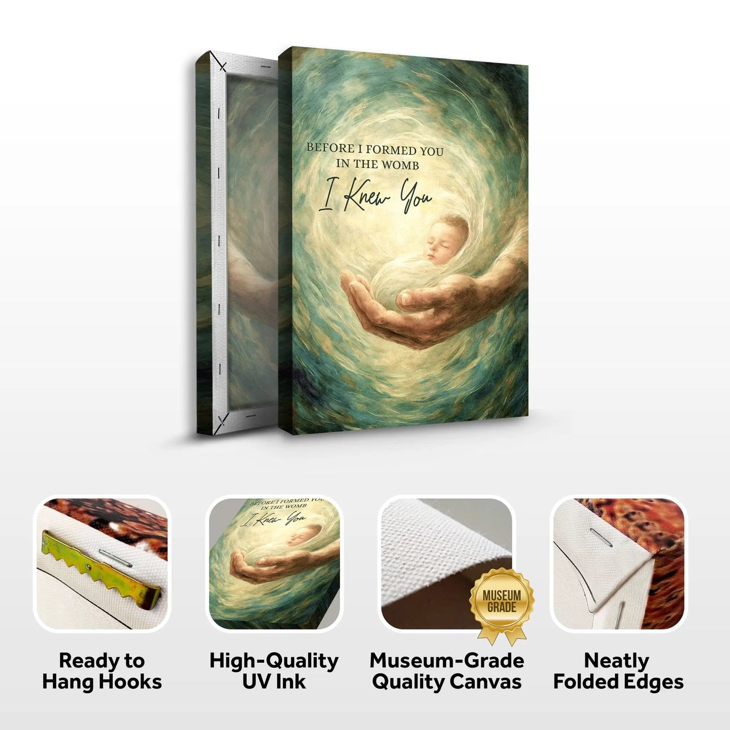 The Unborn Faith Wall Sign canvas by Tailored Canvases in teal-green swirl design on Tampa Home & Garden Store