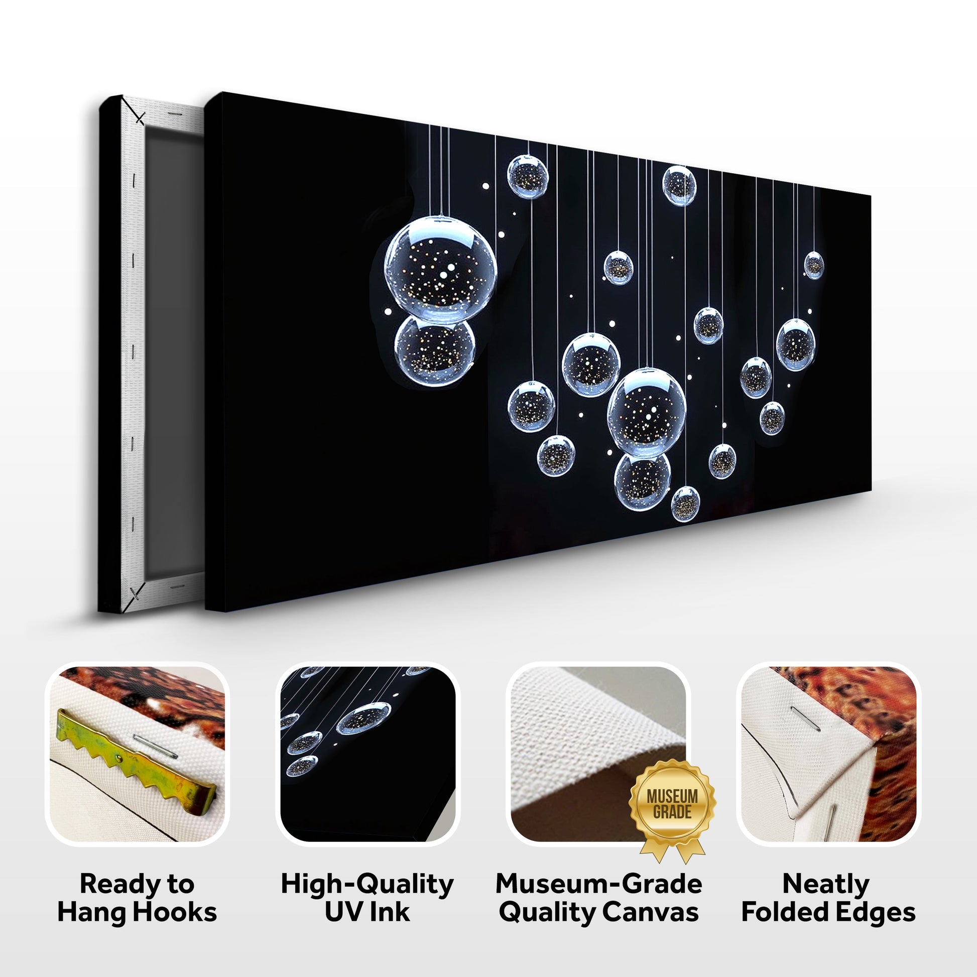 Modern Abstract Bubbles Wall Art canvas multi-panel with glass bubbles on black background on Tampa Home & Garden Store