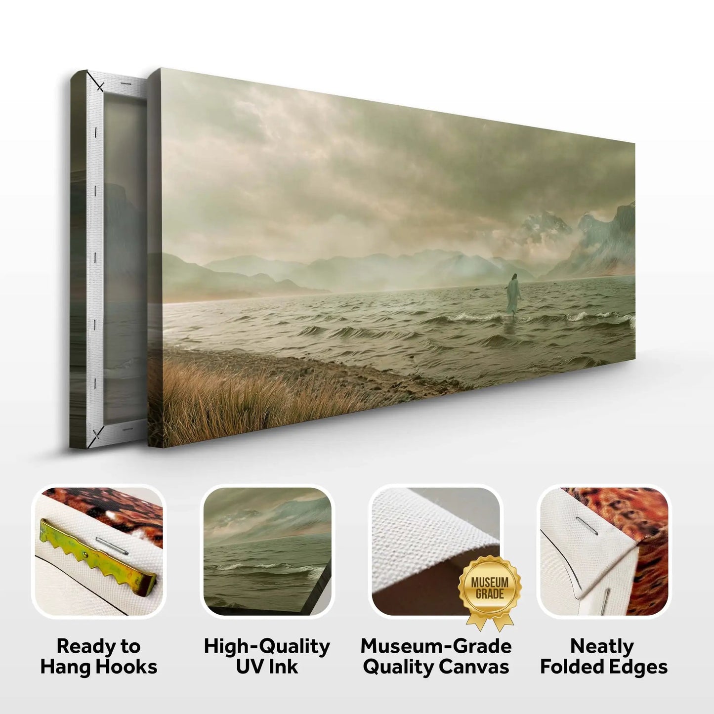 Walking On Water Faith Wall Art canvas by Tailored Canvases; serene beach scene with lone figure on Tampa Home & Garden Store