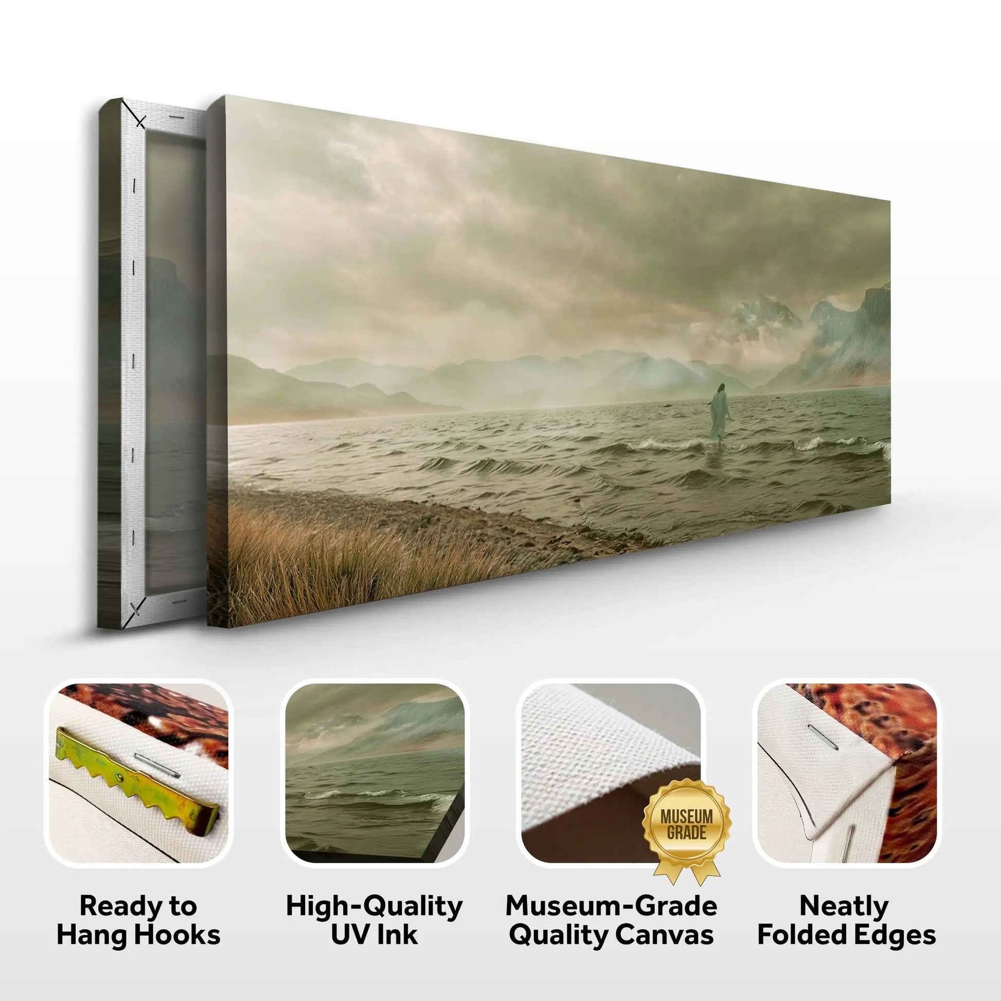 Walking On Water Faith Wall Art canvas by Tailored Canvases; serene beach scene with lone figure on Tampa Home & Garden Store