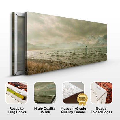 Walking On Water Faith Wall Art canvas by Tailored Canvases; serene beach scene with lone figure on Tampa Home & Garden Store