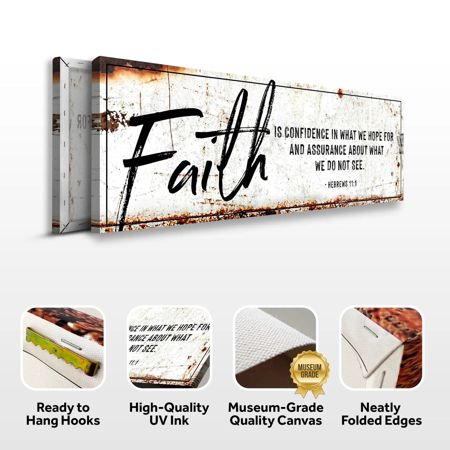 Faith Sign III canvas by Tailored Canvases, rustic white with black script on Tampa Home & Garden Store