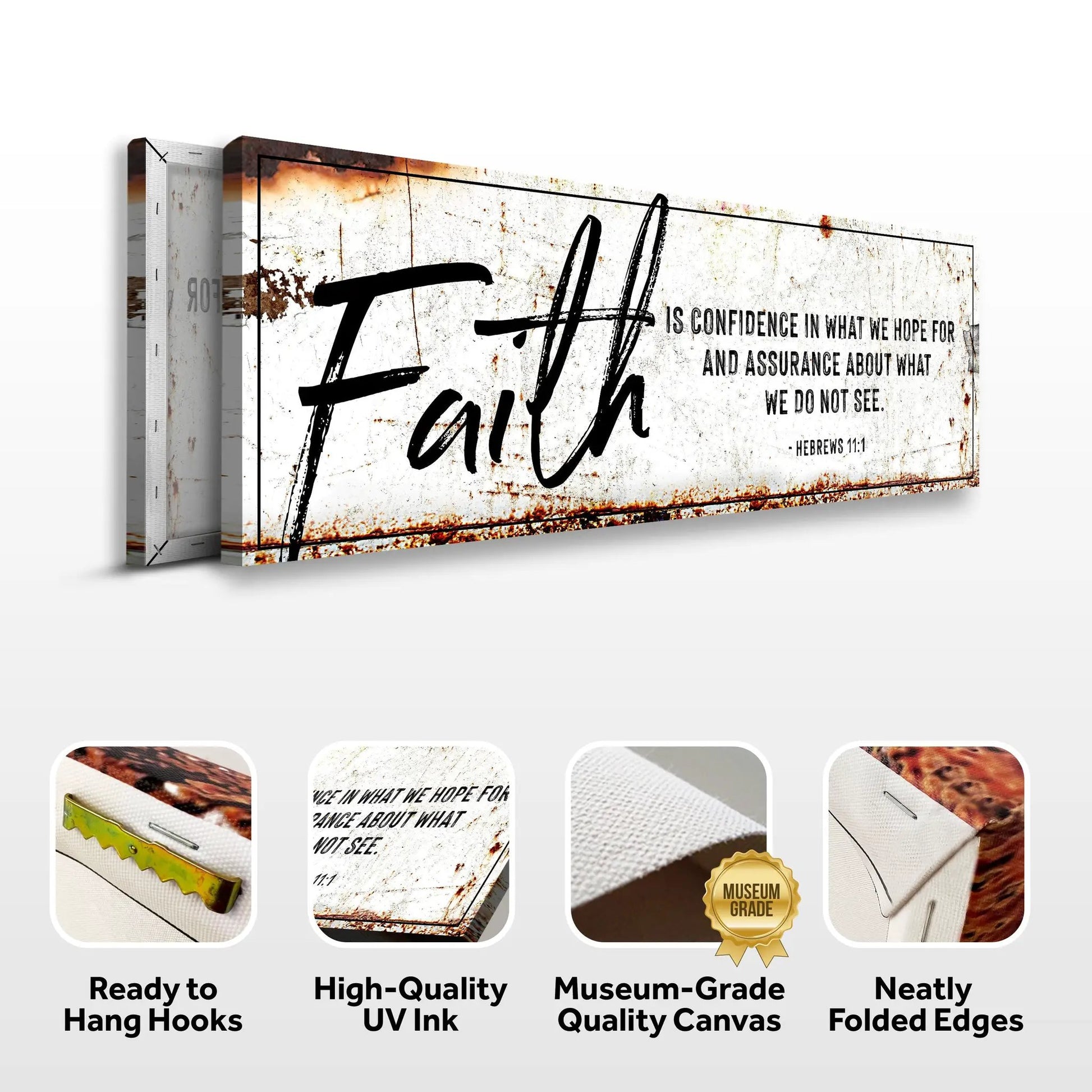 Faith Sign III canvas by Tailored Canvases, rustic white with black script on Tampa Home & Garden Store
