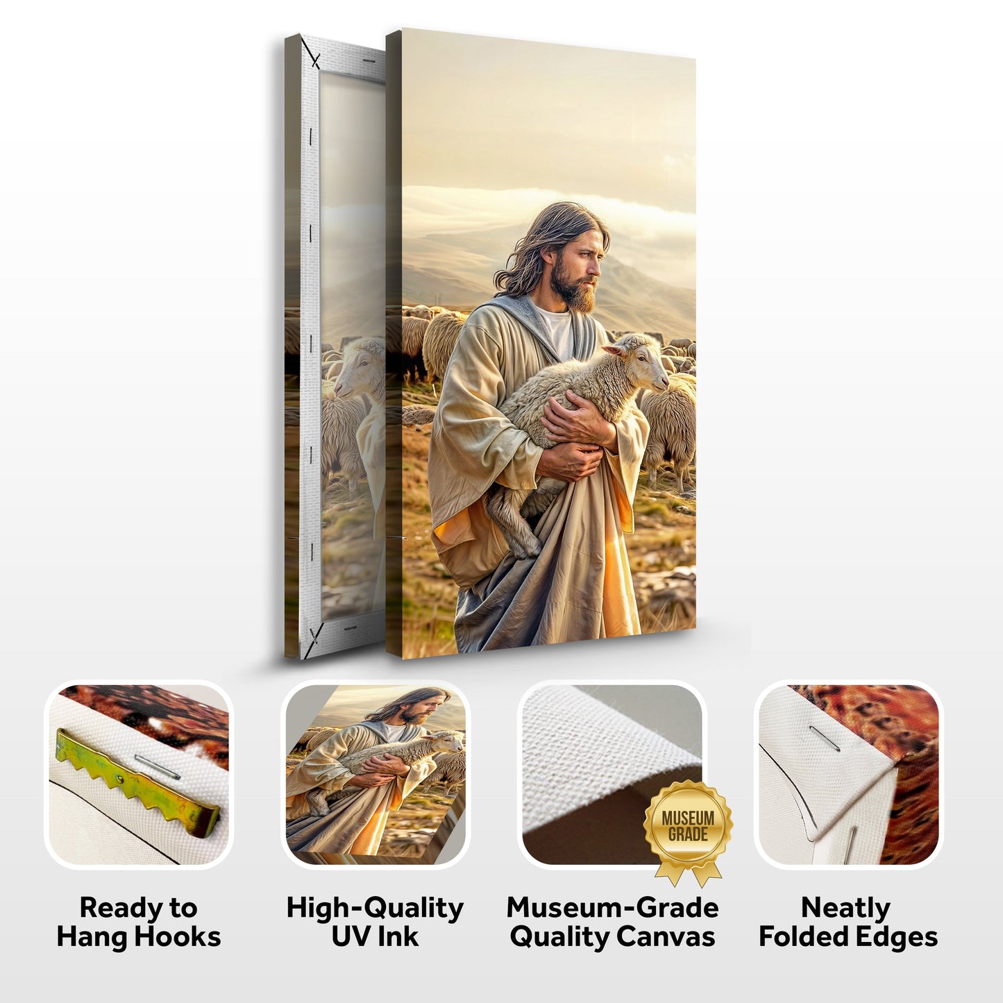Canvas 99 Faith Wall Art XII Tailored Canvases; shepherd with sheep in warm beige tones on Tampa Home & Garden Store