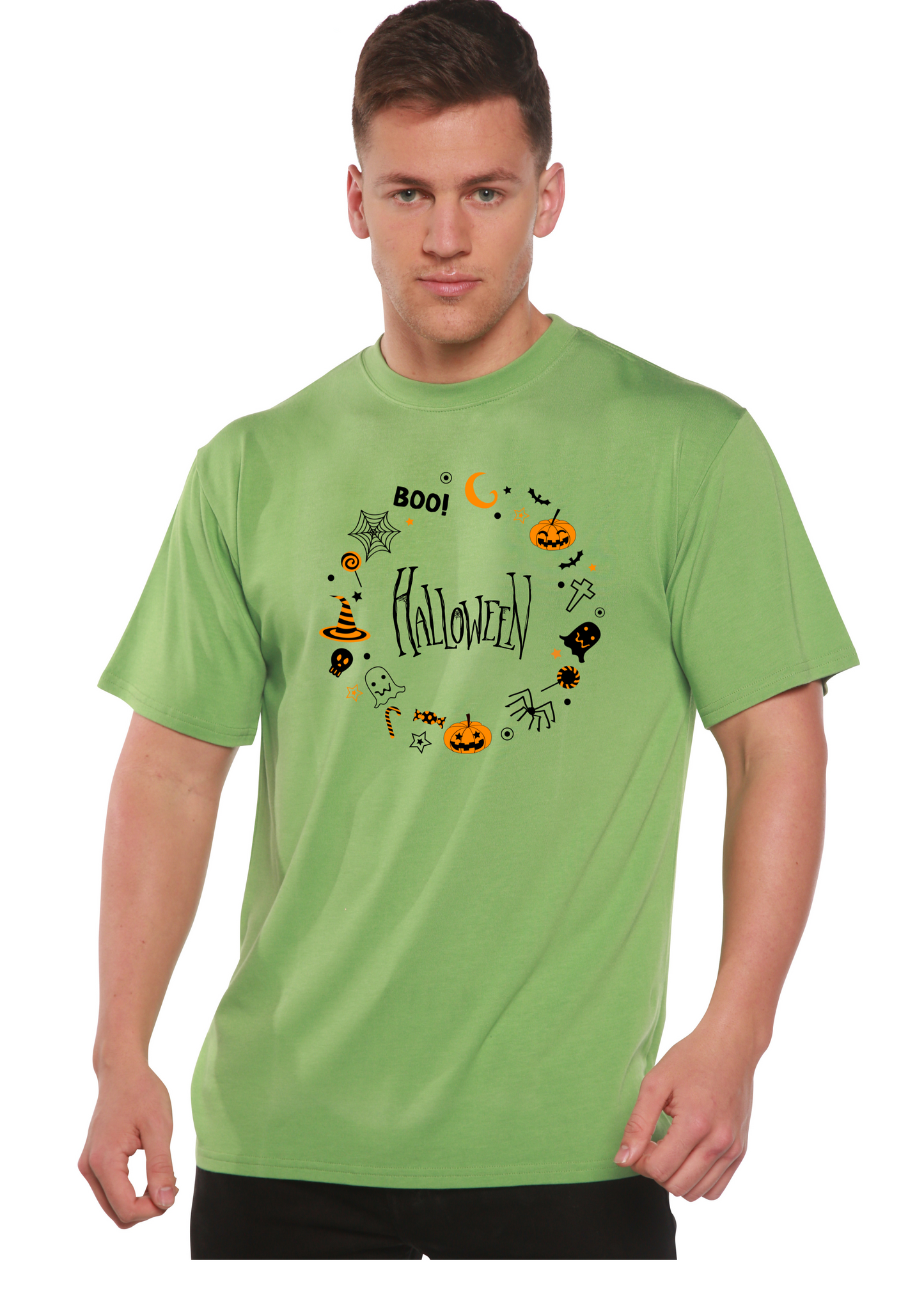 Green Bool Halloween men's bamboo viscose organic cotton graphic T-shirt by Spun Bamboo on Tampa Home & Garden Store