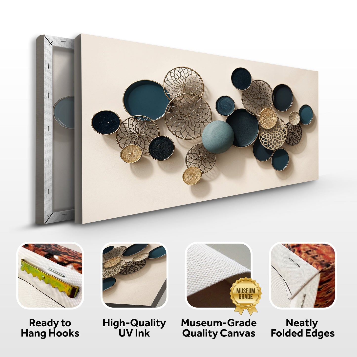 Lotus Leaf Abstract Wall Art canvas Tailored Canvases bronze wire circles teal discs on Tampa Home & Garden Store