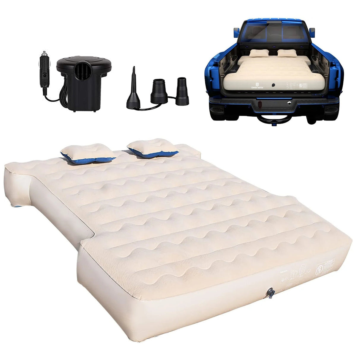 Umbrauto Nissan short-bed truck bed air mattress with beige color, pump and adapters on Tampa Home & Garden Store