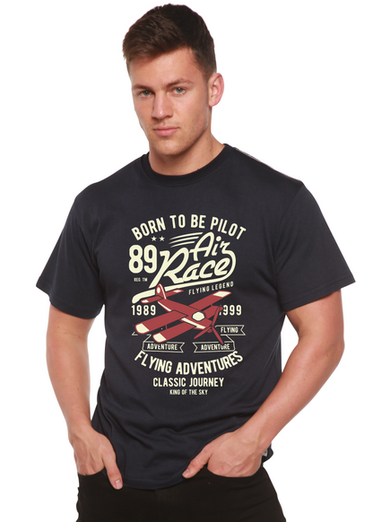 Born To Be Pilot Men's Short Sleeve Graphic Tee by Spun Bamboo with cream airplane print on Tampa Home & Garden Store
