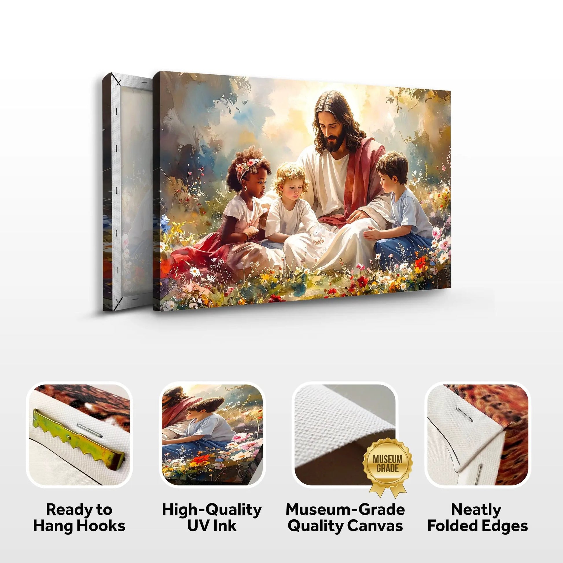 Jesus With Children Faith Wall Art VIII canvas by Tailored Canvases, serene garden scene on Tampa Home & Garden Store