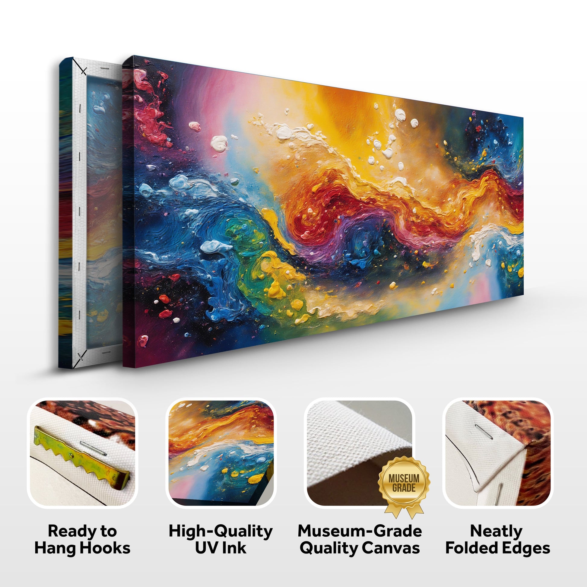 Chroma Nova Wall Art canvas set (3-panel) by Tailored Canvases, vibrant pink orange blue swirls on Tampa Home & Garden Store