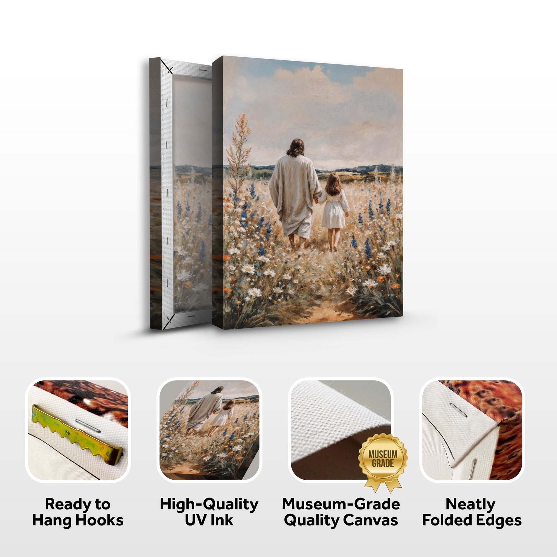 Steps of Faith Wall Art canvas by Tailored Canvases, man and child in a sunlit meadow on Tampa Home & Garden Store