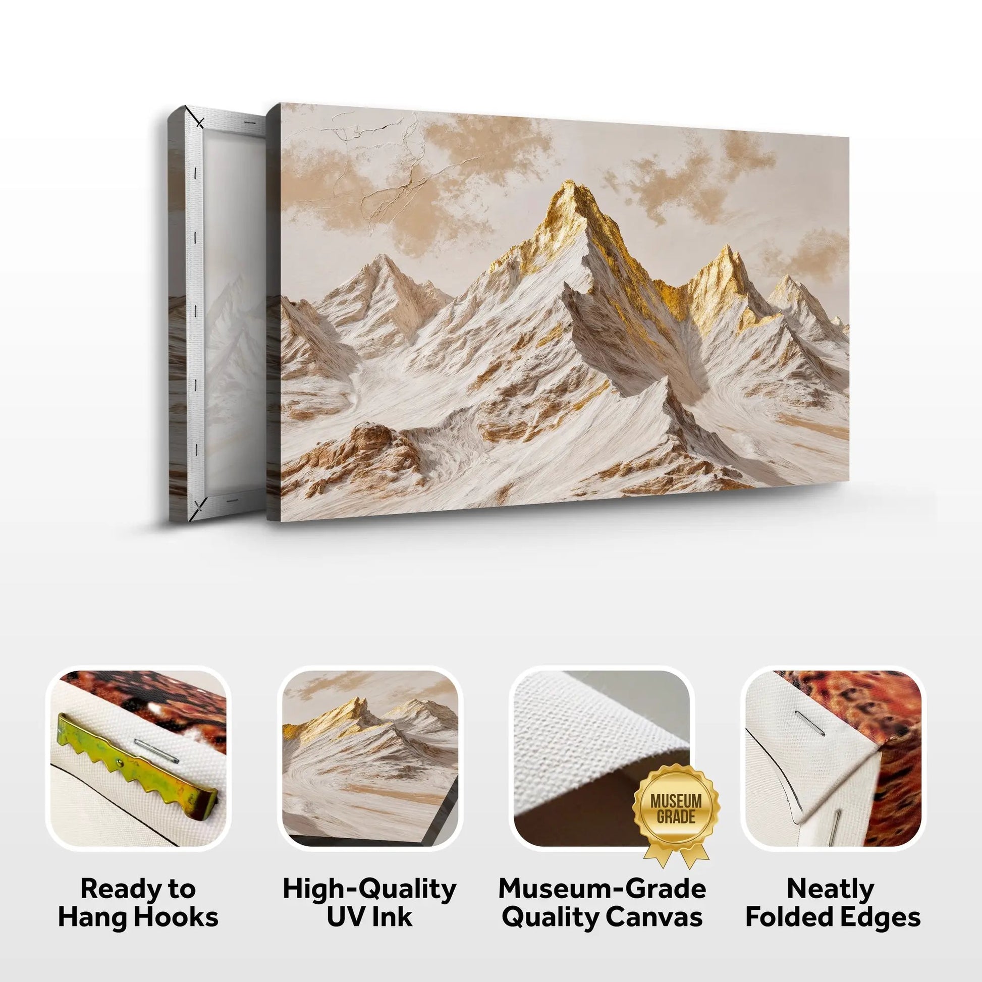Golden Peaks Wall Art canvas by Tailored Canvases with warm gold mountain landscape on Tampa Home & Garden Store