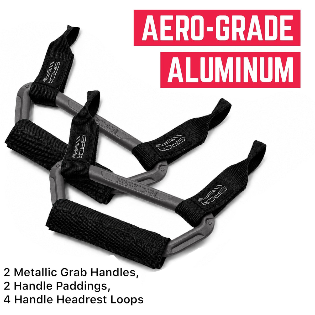 GP Back Grip PRO rear headrest handles, 2 metallic grab handles with black padded straps, GPCA on Tampa Home & Garden Store
