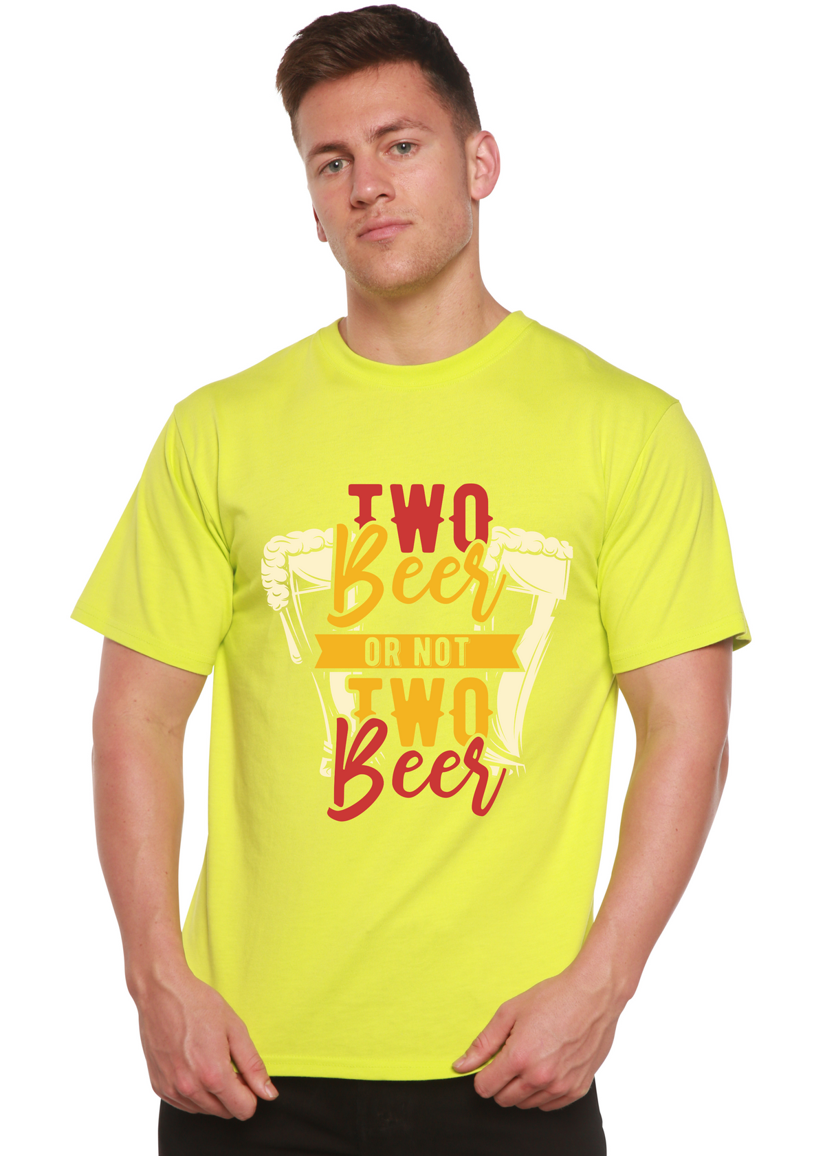 Men's graphic T-shirt Two Beer neon lime by Spun Bamboo, bamboo viscose/organic cotton short sleeve on Tampa Home & Garden Store